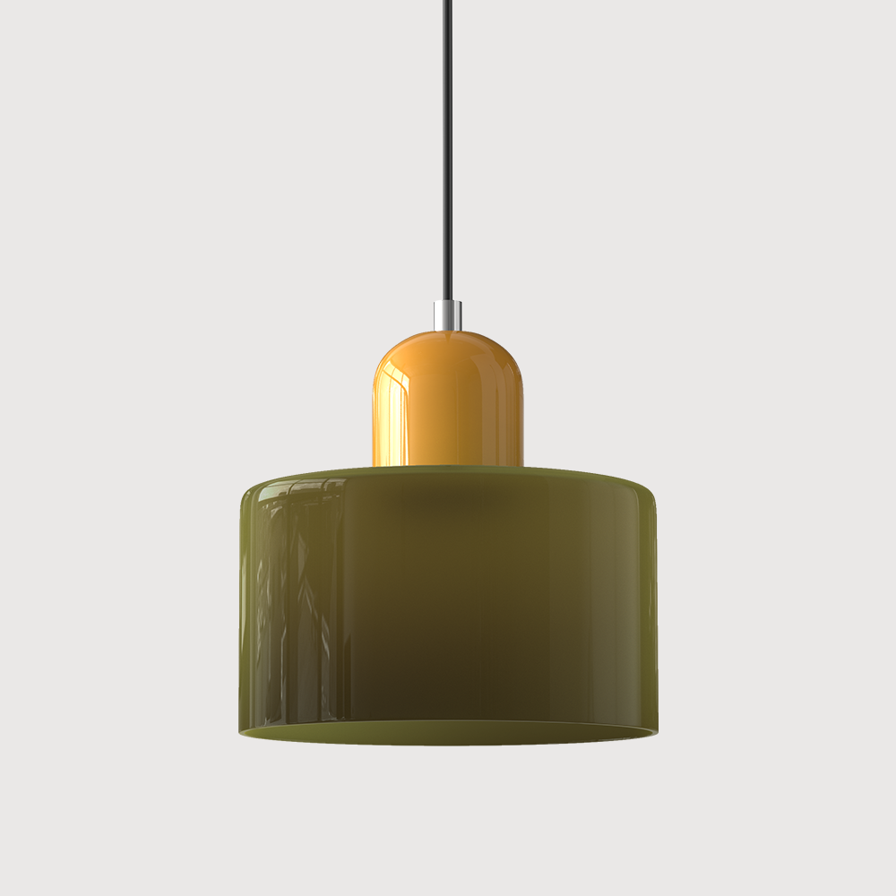 Glazen hanglamp met kap in twee lagen, moderne design hanglamp in zes glaskleuren met warm licht voor eettafel | Covesville