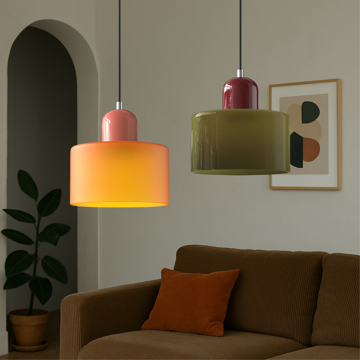 Glazen hanglamp met kap in twee lagen, moderne design hanglamp in zes glaskleuren met warm licht voor eettafel | Covesville
