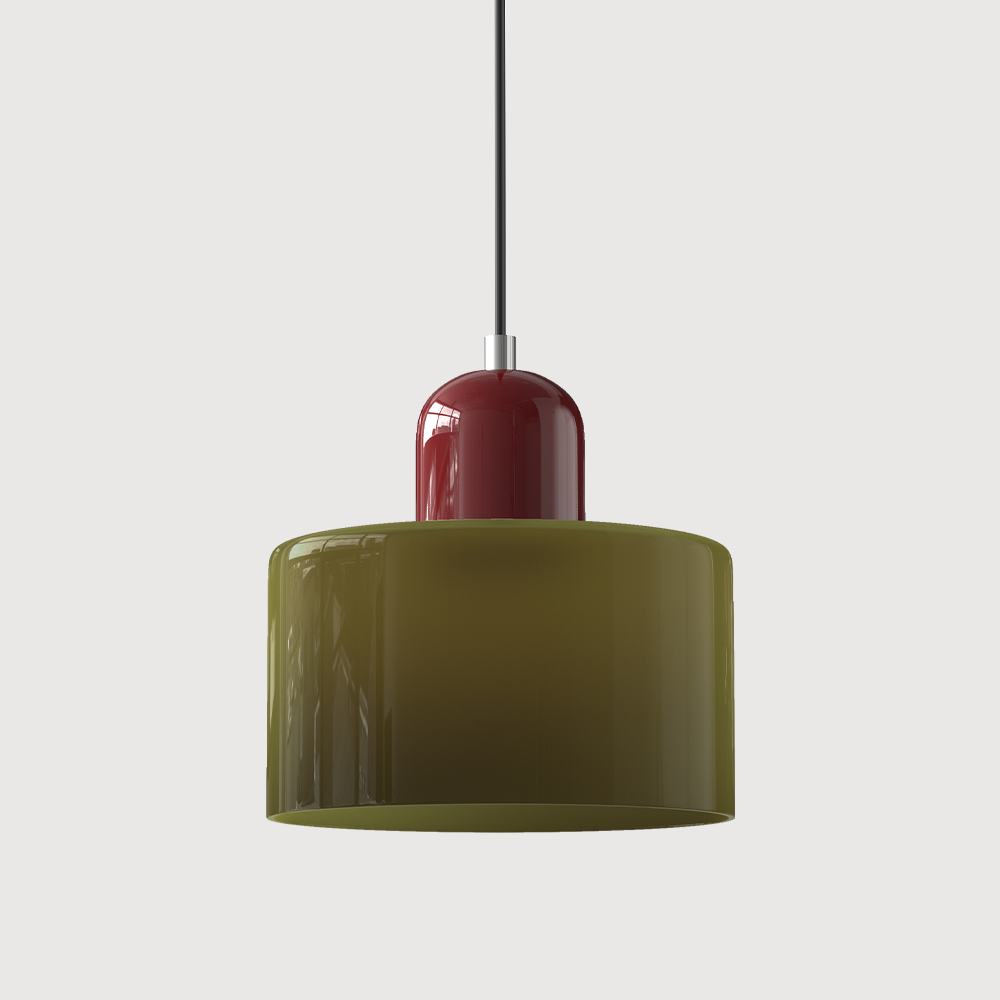 Glazen hanglamp met kap in twee lagen, moderne design hanglamp in zes glaskleuren met warm licht voor eettafel | Covesville