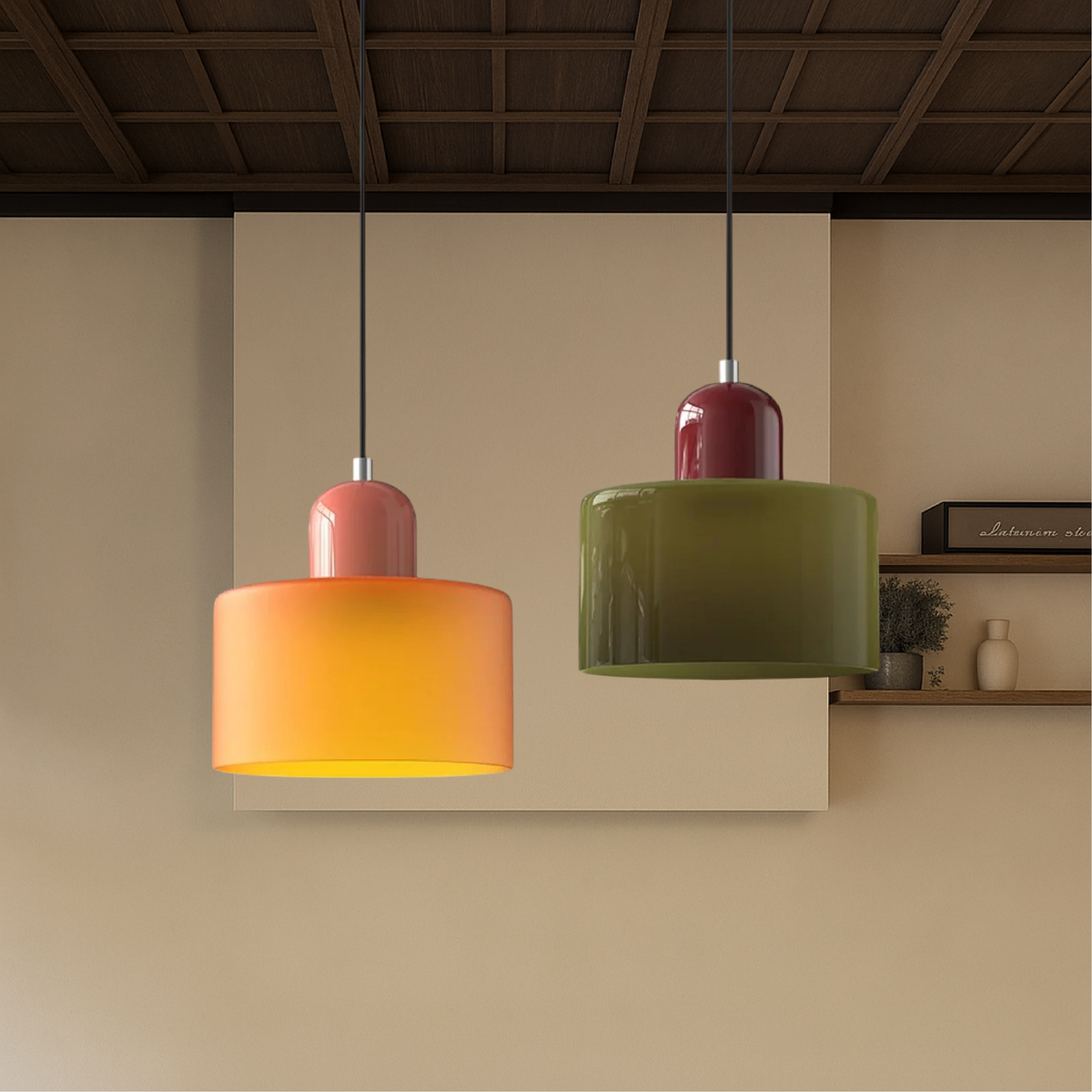 Glazen hanglamp met kap in twee lagen, moderne design hanglamp in zes glaskleuren met warm licht voor eettafel | Covesville