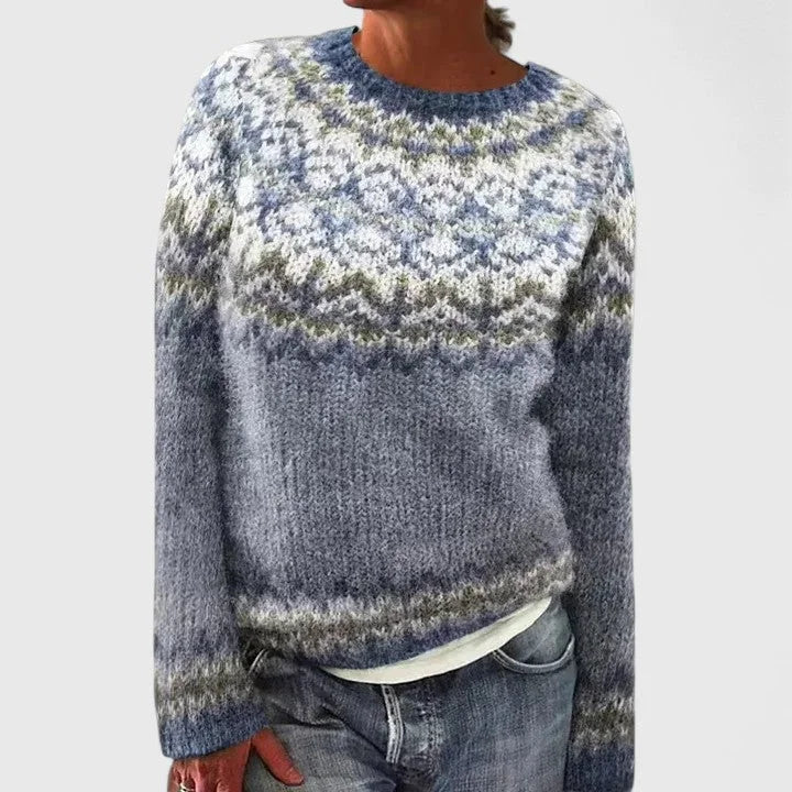 Fair isle trui dames, gebreide trui met ronde hals en patroon, in 13 kleuren en maat S tot 5XL, handwas in koud water | Covesville