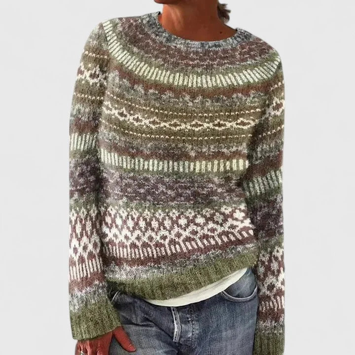 Fair isle trui dames, gebreide trui met ronde hals en patroon, in 13 kleuren en maat S tot 5XL, handwas in koud water | Covesville
